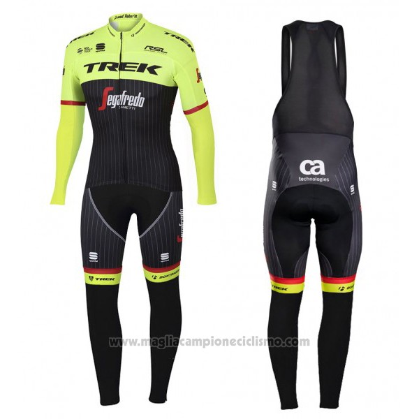 2017 Abbigliamento Ciclismo Trek Segafredo Nero e Giallo Manica Lunga e Salopette